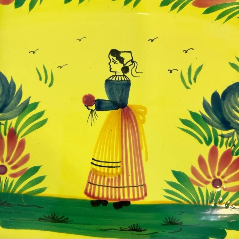 HB Henriot Quimper France Fish 19.25” Platter Yellow Soleil Pottery Femme Breton